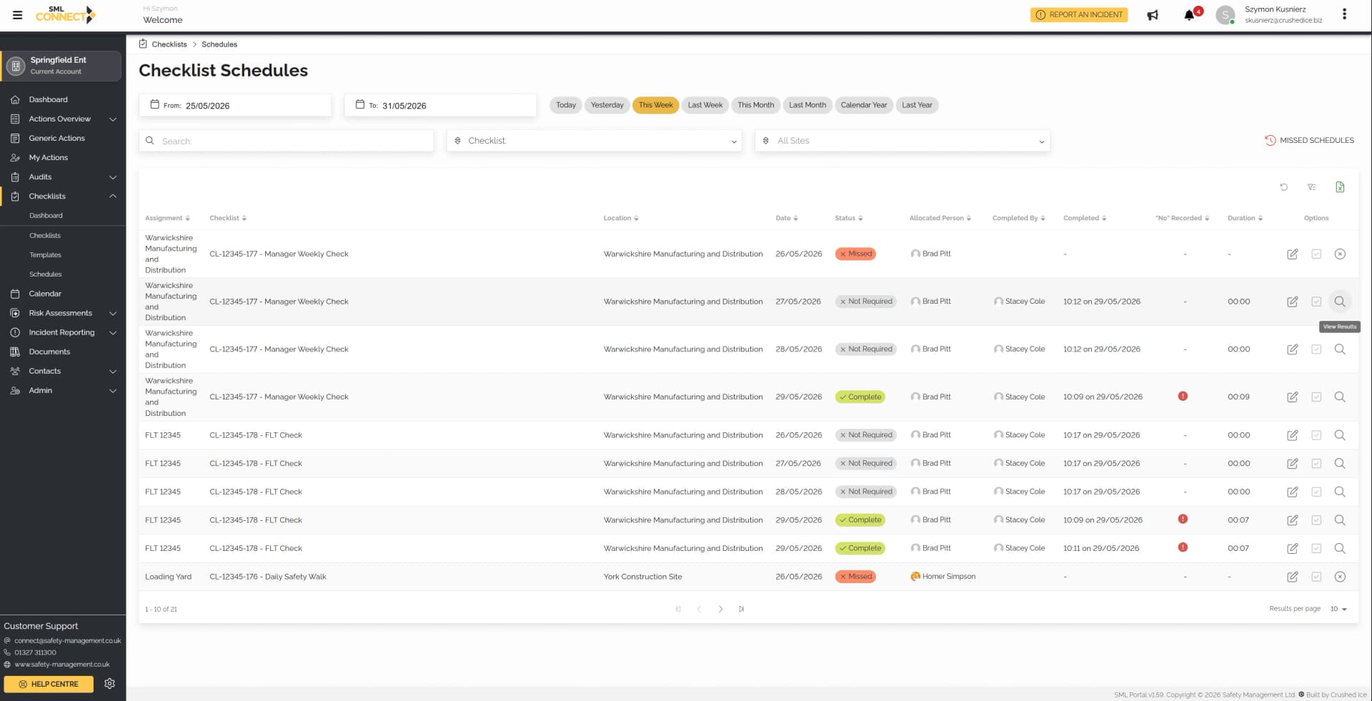 SML Connect platform dashboard