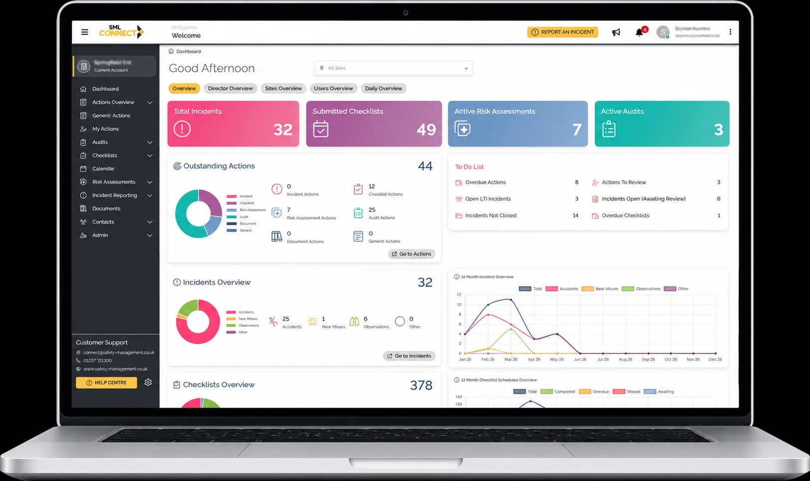 SML Connect platform dashboard on laptop